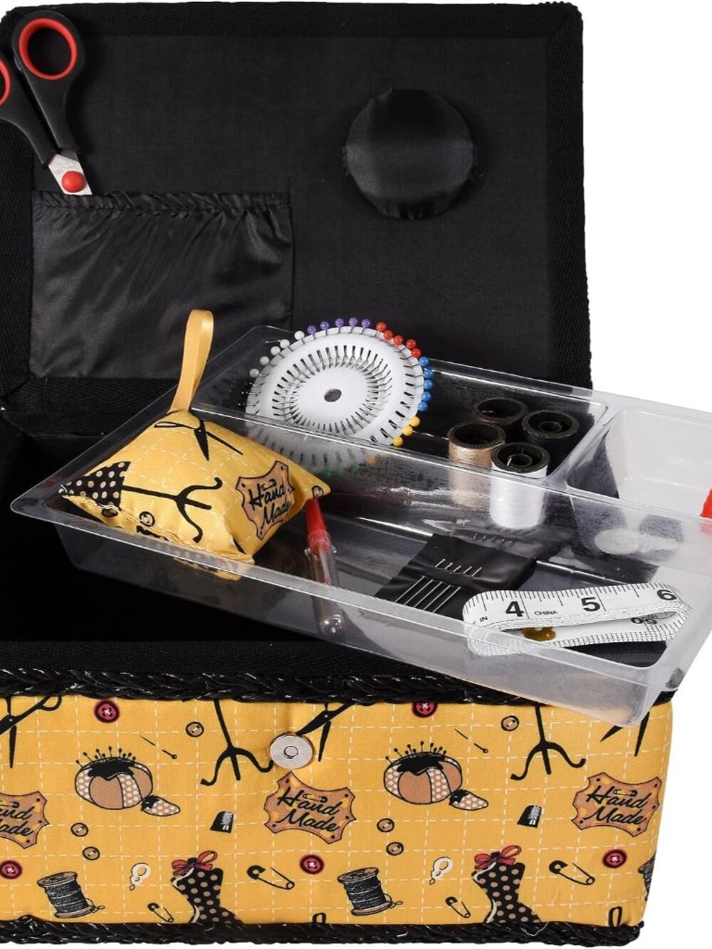 Sewing Basket, Sewing Kit with Notions, Handmade Print Design